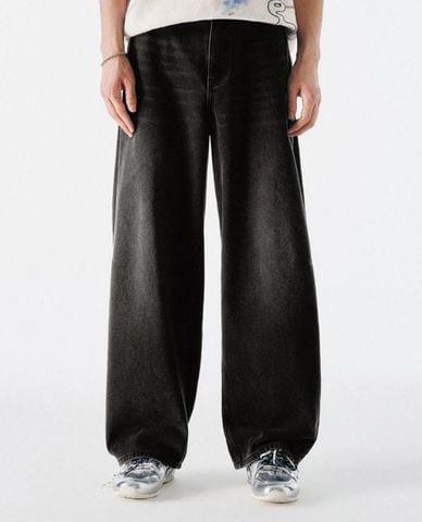  URBAN REVIVO - Quần jeans nam ống rộng wash bạc 