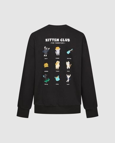  URBAN REVIVO - Áo sweatshirt nam cổ tròn họa tiết mèo 