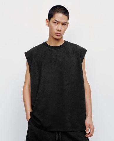  URBAN REVIVO - Áo ba lỗ nam cổ tròn thêu chữ tối giản 