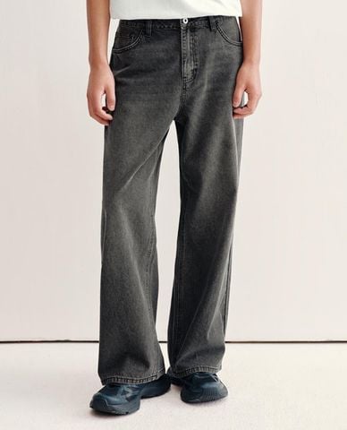  URBAN REVIVO - Quần jeans nam ống rộng wash bạc 