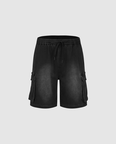  URBAN REVIVO - Quần short jeans nam lưng thun wash bạc 