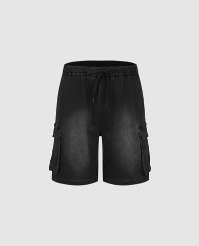  URBAN REVIVO - Quần short jeans nam lưng thun wash bạc 