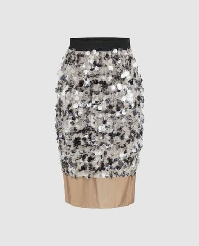  URBAN REVIVO - Chân váy xếp tầng midi lưng thun 