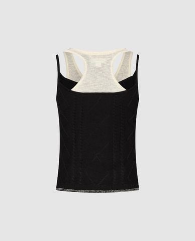  URBAN REVIVO - Áo hai dây nữ dệt kim cổ vuông phối layer 