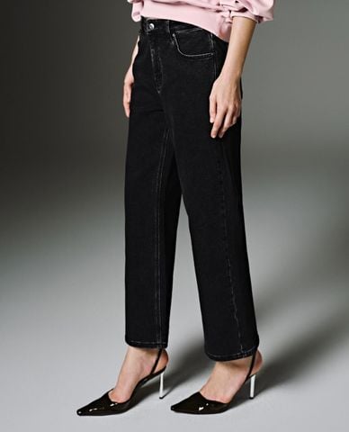  URBAN REVIVO - Quần jeans nữ ống rộng cổ điển 