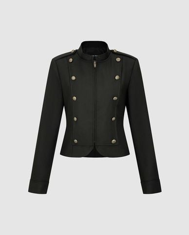  URBAN REVIVO - Áo khoác croptop nữ cổ trụ đính nút 