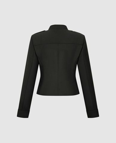  URBAN REVIVO - Áo khoác croptop nữ cổ trụ đính nút 