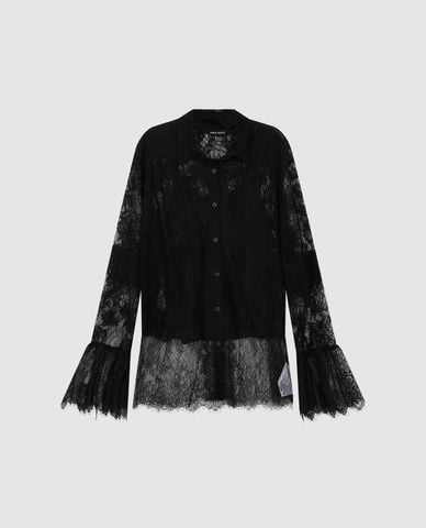  URBAN REVIVO - Áo kiểu nữ ren ống loe xuyên thấu 2 In 1 