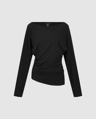  URBAN REVIVO - Áo kiểu nữ cổ thuyền tay dài phom ôm 