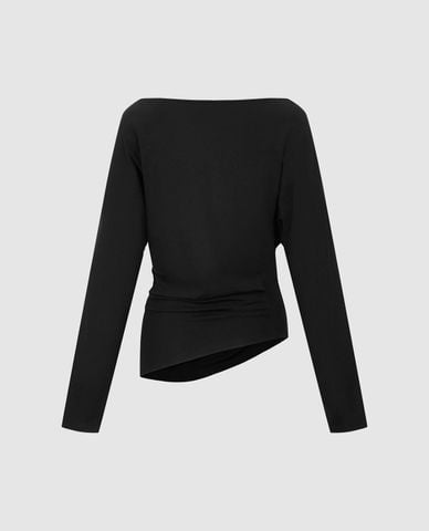 URBAN REVIVO - Áo kiểu nữ cổ thuyền tay dài phom ôm 