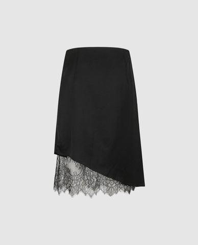  URBAN REVIVO - Chân váy chữ A midi bất đối xứng viền ren 