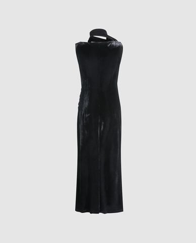  URBAN REVIVO - Đầm sát nách midi cổ đổ phối dây 
