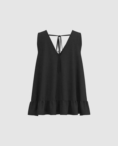  URBAN REVIVO - Áo sát nách nữ cổ V phối bèo 