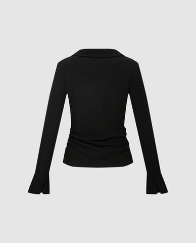  URBAN REVIVO - Áo kiểu nữ cổ bẻ tay loe phom ôm 