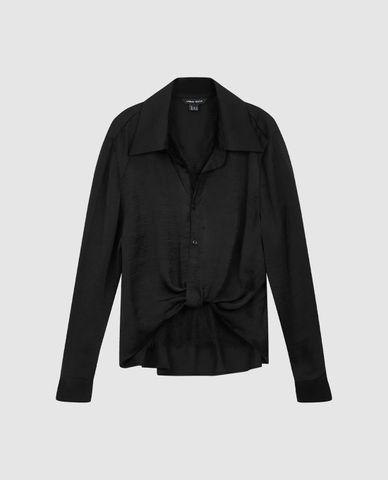  URBAN REVIVO - Áo sơ mi nữ cổ bẻ tay dài xoắn eo 