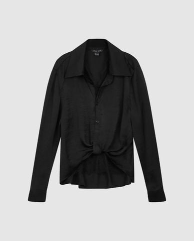  URBAN REVIVO - Áo sơ mi nữ cổ bẻ tay dài xoắn eo 