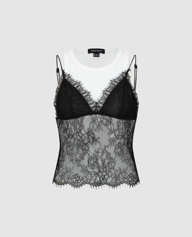  URBAN REVIVO - Áo ba lỗ nữ phom croptop phối ren 