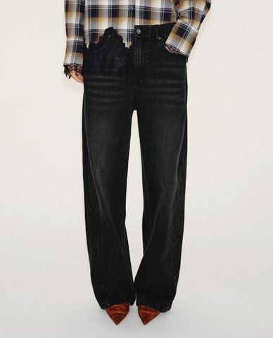  URBAN REVIVO - Quần jeans nữ ống rộng lưng thun wash bạc 