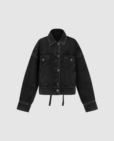  URBAN REVIVO - Áo khoác denim nữ tay dài túi hộp 