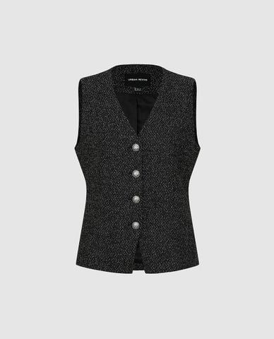  URBAN REVIVO - Áo khoác gilet nữ khuy tròn 
