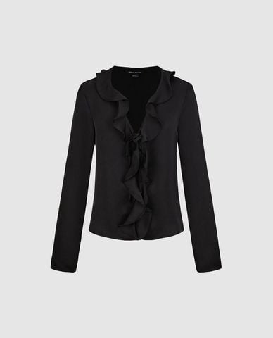  URBAN REVIVO - Áo kiểu nữ cổ V phối bèo nhún 