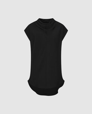  URBAN REVIVO - Áo kiểu nữ cổ trụ tay ngắn vạt bất đối xứng 