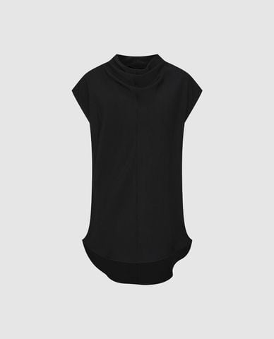  URBAN REVIVO - Áo kiểu nữ cổ trụ tay ngắn vạt bất đối xứng 