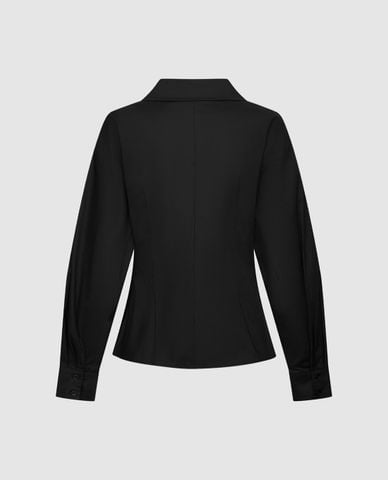  URBAN REVIVO - Áo kiểu nữ cổ bẻ tay dài vạt chéo 