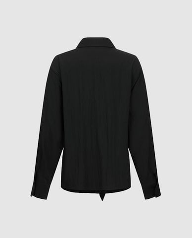  URBAN REVIVO - Áo sơ mi nữ cổ bẻ tay dài buộc eo 