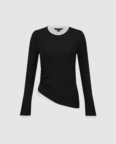  URBAN REVIVO - Áo thun nữ cổ tròn tay dài vạt chéo 