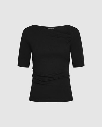  URBAN REVIVO - Áo kiểu nữ cổ lệch tay lỡ phom ôm 