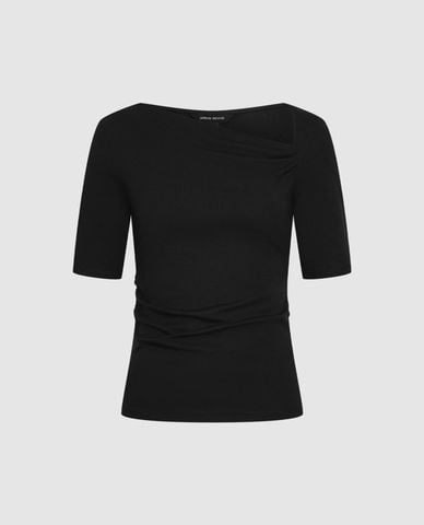  URBAN REVIVO - Áo kiểu nữ cổ lệch tay lỡ phom ôm 