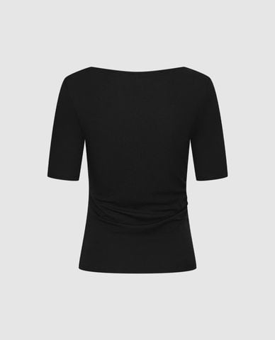  URBAN REVIVO - Áo kiểu nữ cổ lệch tay lỡ phom ôm 