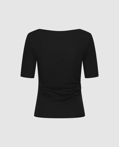  URBAN REVIVO - Áo kiểu nữ cổ lệch tay lỡ phom ôm 