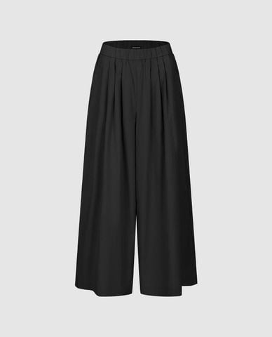  URBAN REVIVO - Quần nữ ống rộng lưng thun xếp li 