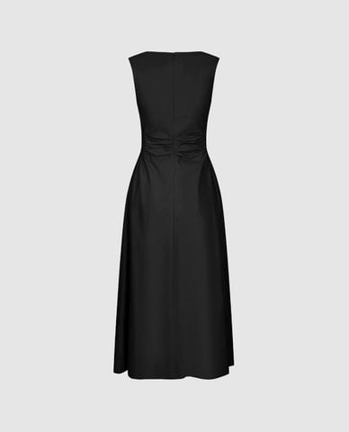  URBAN REVIVO - Đầm sát nách midi cổ vuông dáng xòe 