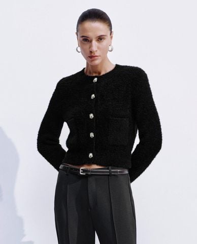  URBAN REVIVO - Áo khoác cardigan nữ phối khuy kim loại 