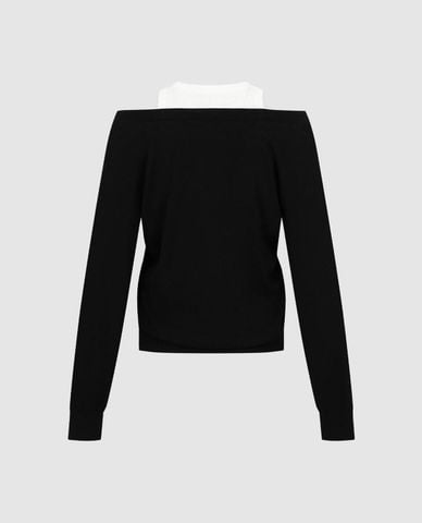  URBAN REVIVO - Áo dệt kim nữ cổ V tay dài phối layer 