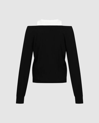  URBAN REVIVO - Áo dệt kim nữ cổ V tay dài phối layer 