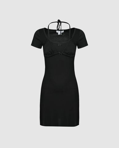  URBAN REVIVO - Đầm body mini cổ yếm buộc dây 