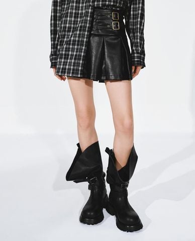  URBAN REVIVO - Chân váy xếp li mini phối đai đôi 