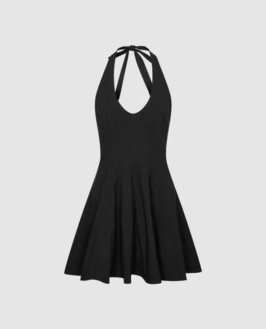  URBAN REVIVO - Đầm mini cổ yếm dáng xòe 