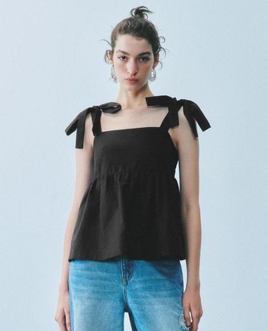  URBAN REVIVO - Áo hai dây nữ cổ vuông thắt nơ 