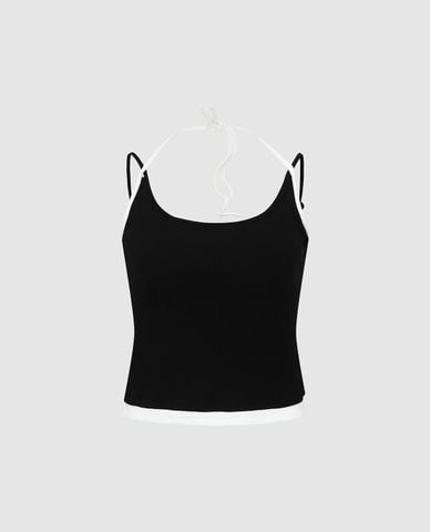  URBAN REVIVO - Áo hai dây nữ phối viền phom ôm 