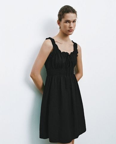  URBAN REVIVO - Đầm hai dây mini phối bèo nhún 