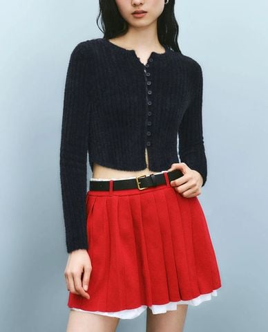  URBAN REVIVO - Áo dệt kim nữ cổ tròn tay dài phom croptop 