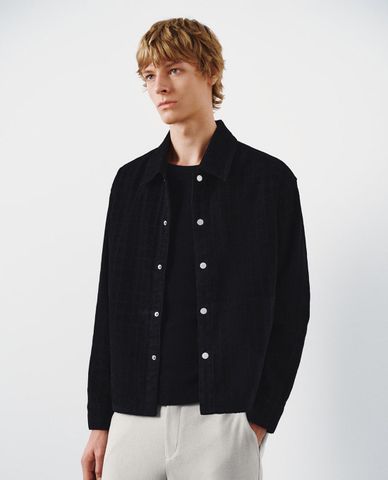  URBAN REVIVO - Áo khoác sơ mi nam cổ bẻ tay dài kẻ caro 