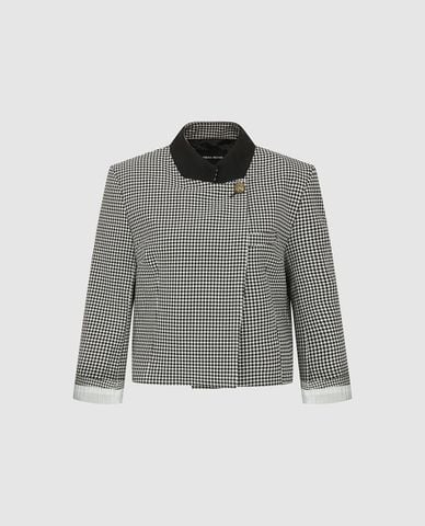  URBAN REVIVO - Áo khoác tweed nữ tay dài họa tiết caro 