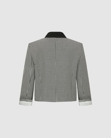  URBAN REVIVO - Áo khoác tweed nữ tay dài họa tiết caro 