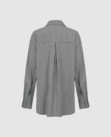  URBAN REVIVO - Áo sơ mi nữ cổ bẻ tay dài sọc caro 